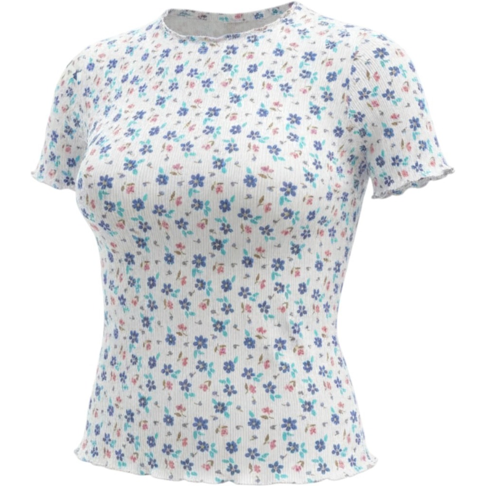 VTG Falls Creek Floral Ribbed Tee Women M Stretch Cottagecore Coquette Twee